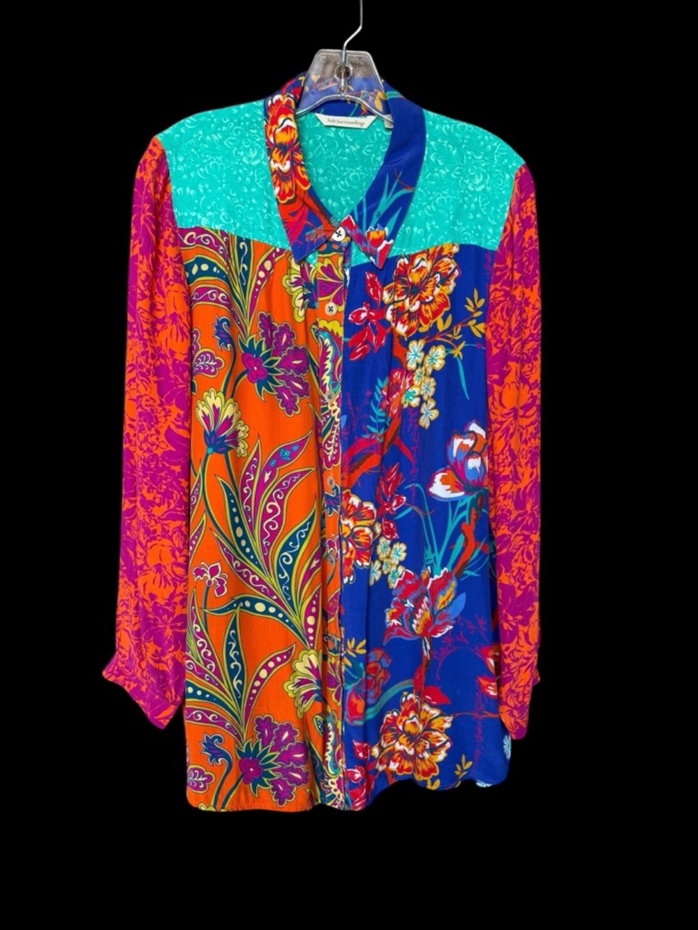 Soft Surroundings “Hermosa” Patchwork Floral Tunic Blouse Size Large - Picture 2 of 7